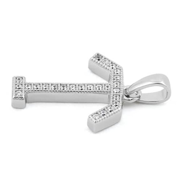 Sterling Silver Letter T CZ Initial Pendant - Picture 3 of 3